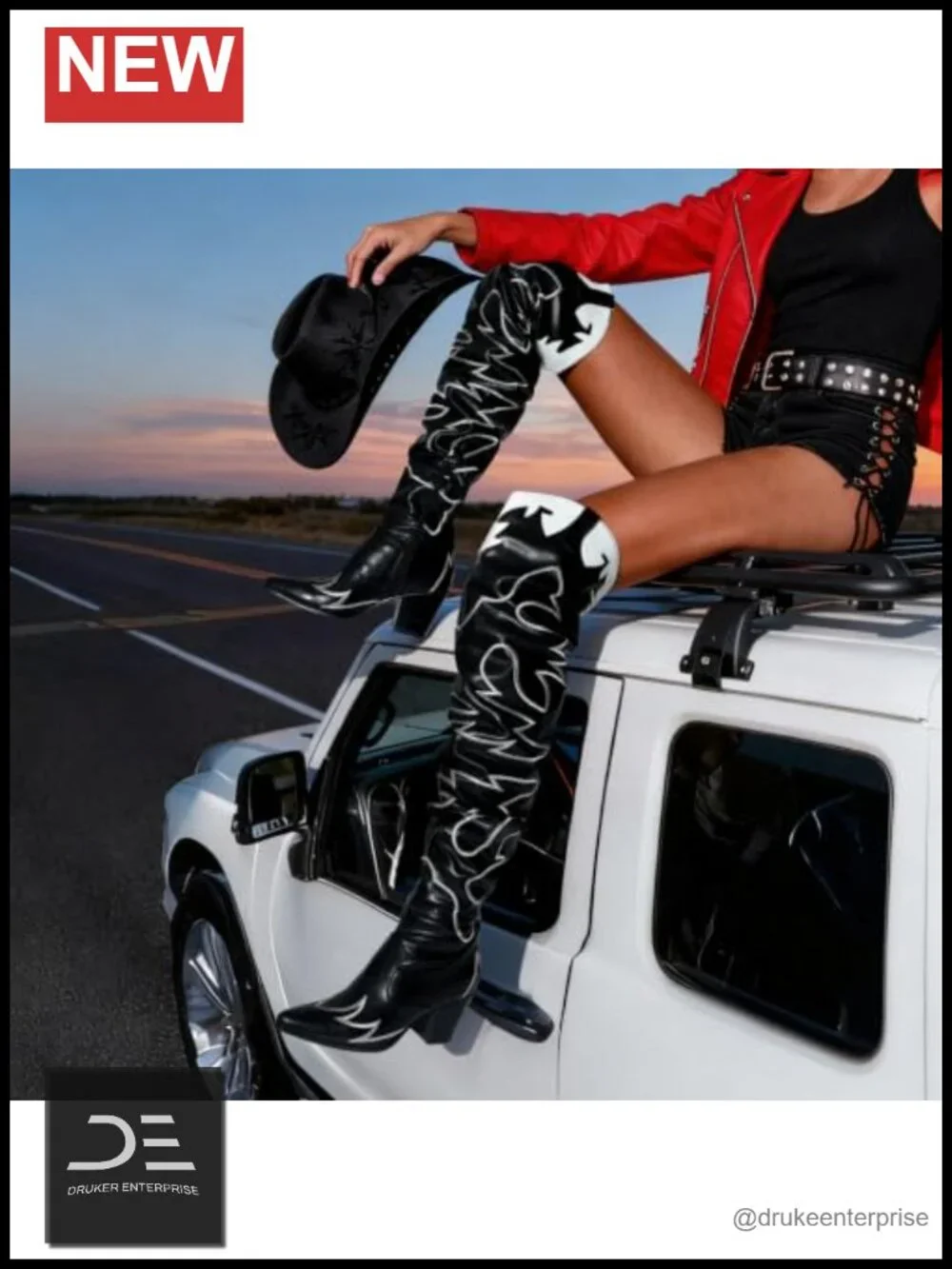 Faux Leather Over The Knee Cowgirl Boots Slouchy Chunky Heel Embroidery Slip-On